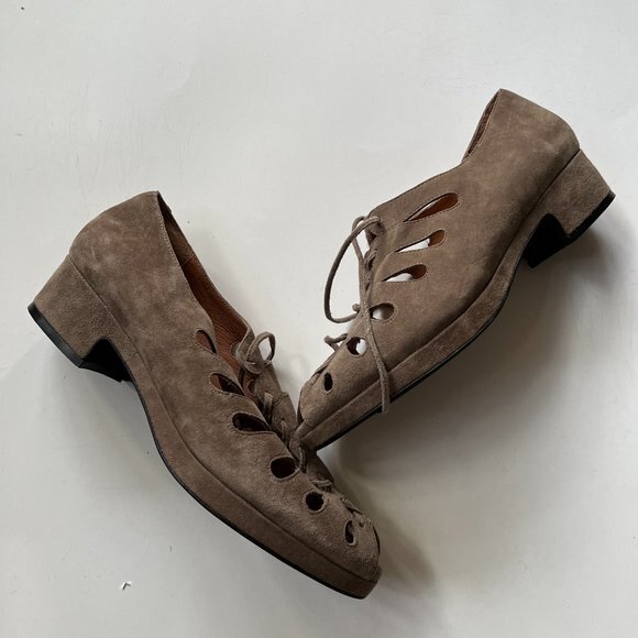 NEW Jeffrey Campbell Gray Suede Lace Up Lasercut Block‎ Heel Shoes Womens Size 9 - Picture 5 of 6